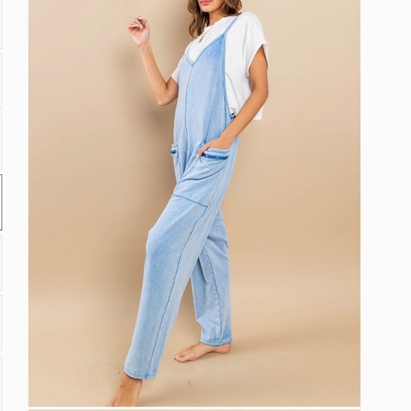 Mineral Wash French Terry Jumpsuit Women’s Harem One Piece 90’s Y2K Blue #S39 - Picture 2 of 12